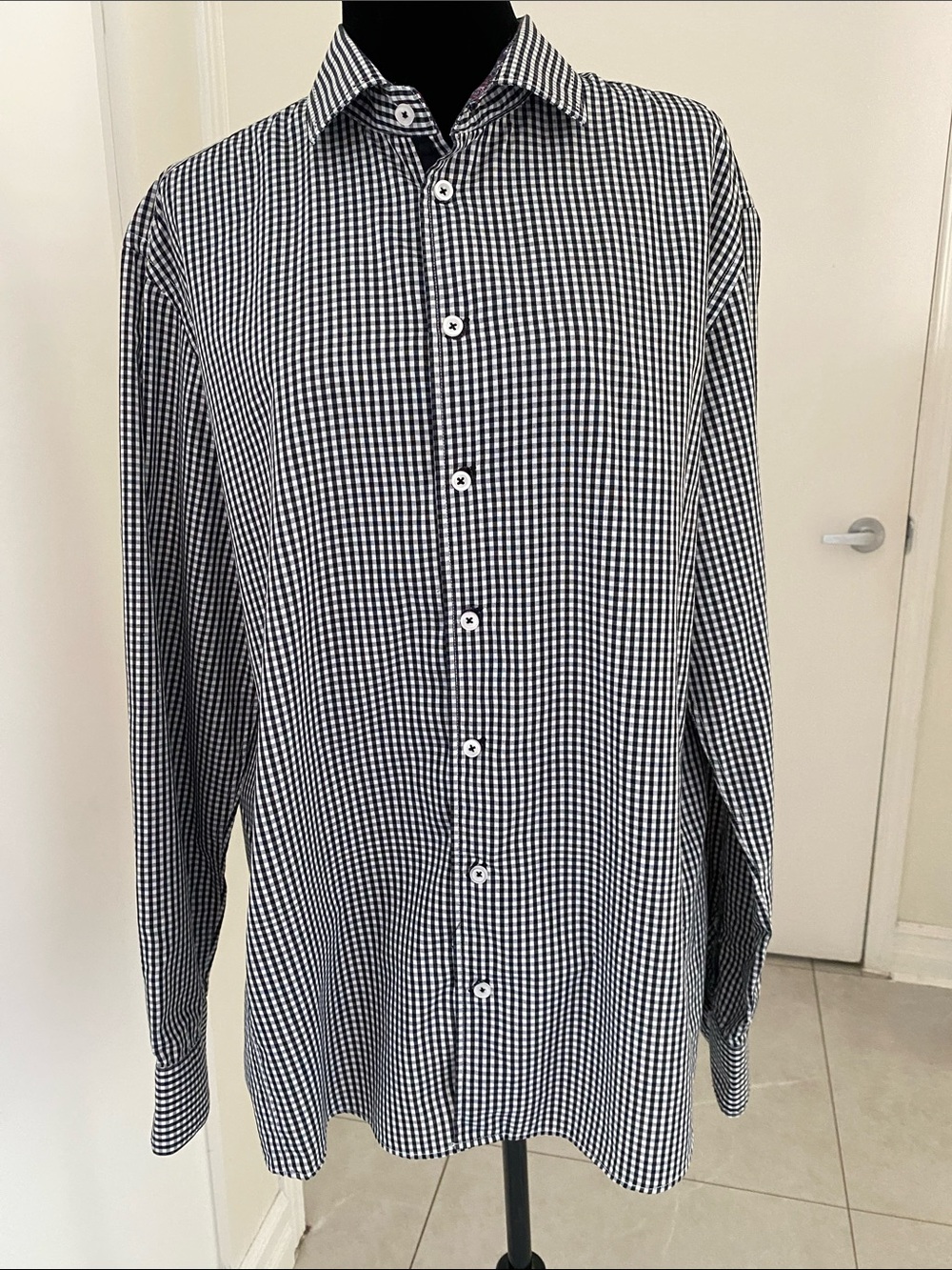 Soul of London Navy & White Gingham long sleeved button down Shirt Size X-Large